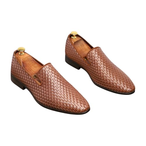 Santimon Men's Woven Leather Loafers Breathable Slip-On Dress Shoes for Summer
