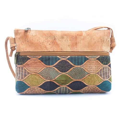 DeCarbonize Bolso bandolera de corcho Crossbody Cuero vegano Sostenible Mujer Bolso, marrón, 23 cm x 17 cm x 2 cm