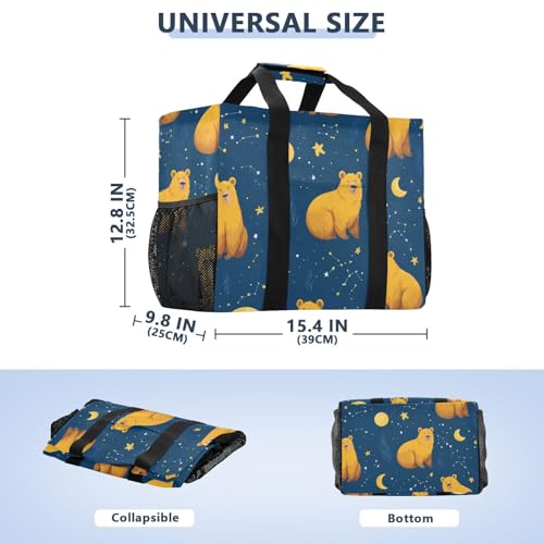 Bear with Moon Pattern Beach Tote Pool Bags for Women Ladies Large Waterproof Gym Tote Carry On Bag for Weekender Swim Gym Shopping Travel Daily Bag3