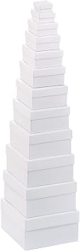 White Plain Square Craft Boxes to Stack Decorate Paint and Decoupage (Set of 12)