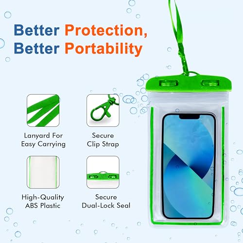 Image of CEDO Waterproof Mobile Pouch Universal Cover Case for All Mobiles, Cellphone Dry Bag Compatible for iPhone, Samsung, OnePlus, Realme, Redmi, Oppo, VIVO, All Smartphones Up to 7.2 inches (Green)