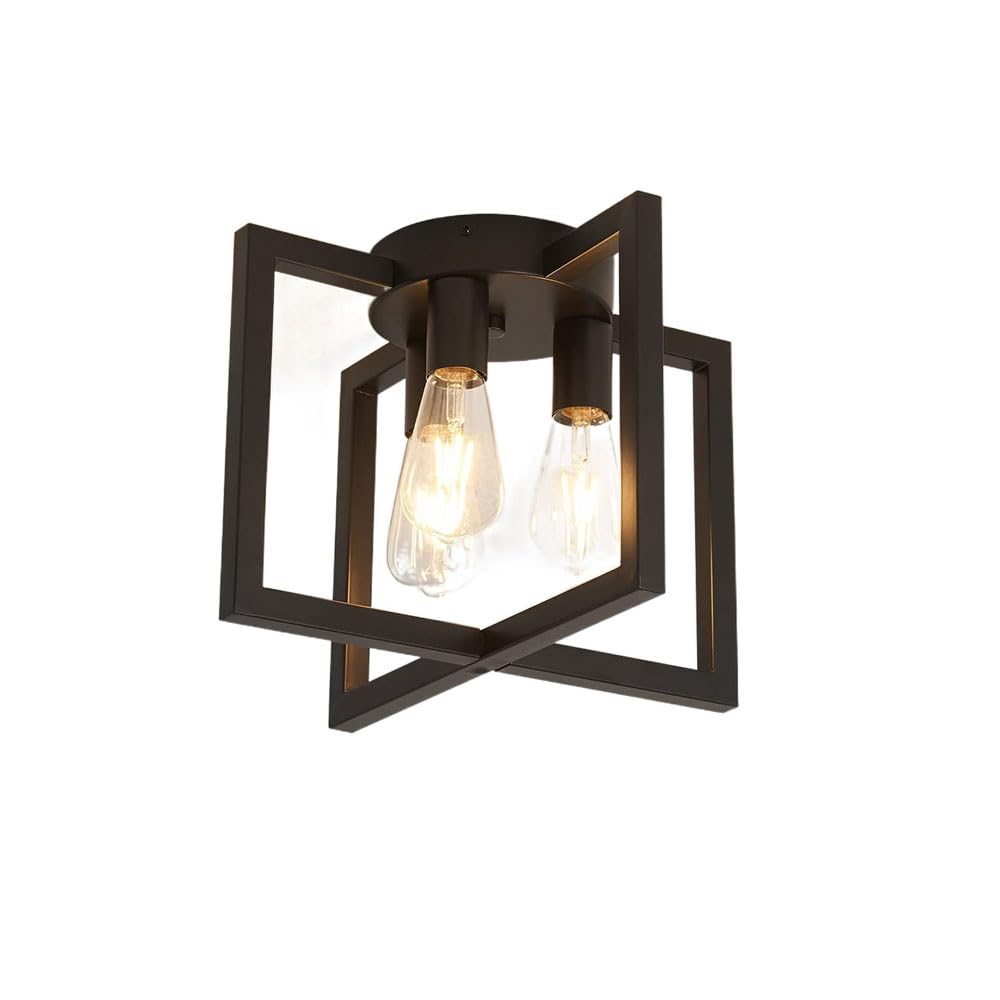 Plafonnier en fer rectangulaire noir au design géométrique semi-encastré pour un style industriel