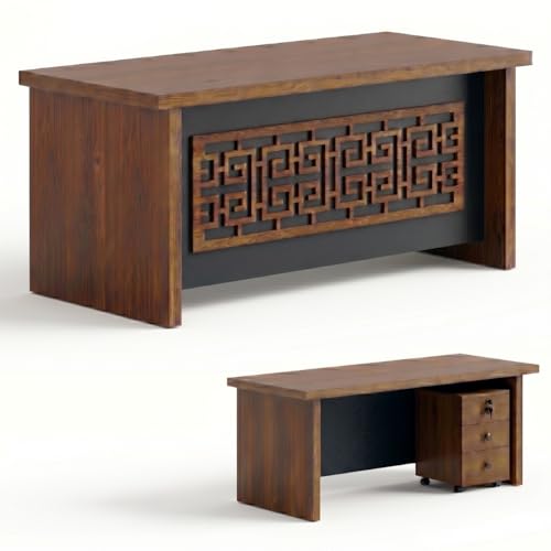 Image of TEKAVO Valor Executive Desk for Office & Home | 3 Drawer with Lock | Boss Table | Director Table for Office | Wooden Manager Cabin Desk | 120cm Long | 25mm Thick Table top
