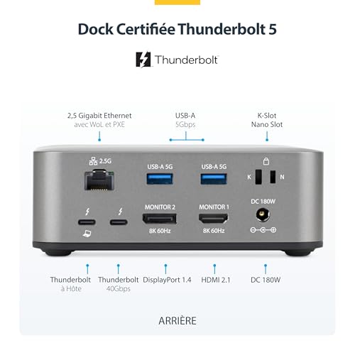 Station d'accueil Thunderbolt 5 StarTech Double 8K 60Hz pour Windows et Mac - 3