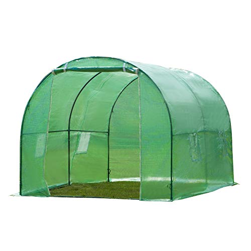 Polytunnel Greenhouse 3M X 2M Garden Polytunnel Cover Fully Steel Tube Steel Frame, Walk In Greenhouse Polytunnel Garden 6m² Area 2M Height 4 Windows 1 Doors 2 Sections With Durable PE Cover