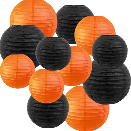 CC wonderland zone 12pcs Black and Orange Paper Lanterns Hanging Paper Lanterns for Halloween Party Decorations