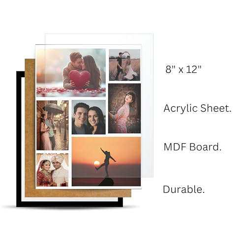 Image of Personalized Photo Frame 8x12 Inch | Custom Collage Photo Frame Gift for Birthday, Anniversary, Couple, Friends | Acrylic Sheet with MDF Back | Wall Decor Memory Frame (D-8)