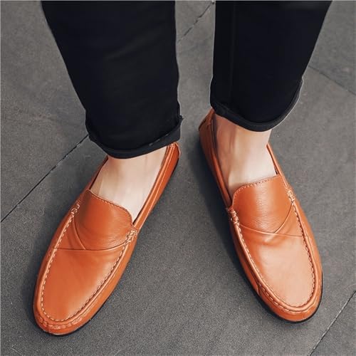 Fashion Slip On Mens Loafers Genuine Leather Round Toe Stitching Details Rubber Sole Resistant Lightweight Comfortable3