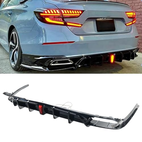 SKYYO Rear Diffuser Lip Compatible with Honda Accord 2018 2019 2020 with W/LED Brake Light Rear Bumper Diffuser Lip + Corner Apron Spats Glossy Black (2018-2020)
