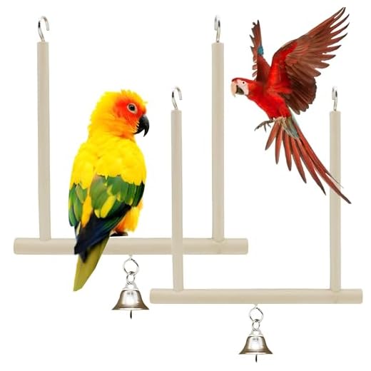 CINY 2 Pz Giocattoli Per Uccelli Altalene In Legno Massello Naturale Stand Gabbie Per Uccelli Accessori, Giocattolo Da Appendere Altalena Per Animali Domestici Con Campana Imita Habitat Naturale