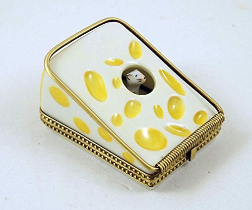 Authentic French Porcelain Hand Painted Cute Cheese Miniature Trinket Limoges Box #TOP2