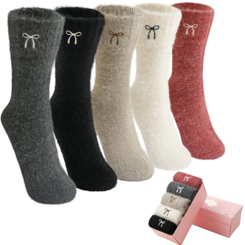 Image of SISOSOCK 5 Pairs Fuzzy Soft Cozy Comfy Socks Warm Birthday Gifts for Women