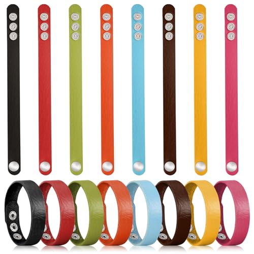 16 Pcs Leather Bracelet Blanks, Leather Snap Bracelets for Stampi...