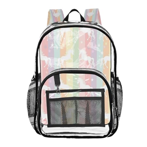 Rainbow Horse Stripe Clear Backpack - Stadium Approved Large 15.7-inch Waterproof Transparent Bag for Sports, Concerts, Work, Travel#497