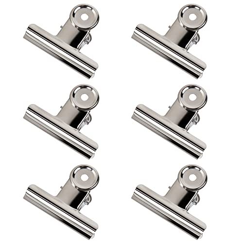 GUOKOFF 6 Pack Bulldog Clips Métal, 75mm Pince Bulldog, Pinces à Charnière en Métal Grand, Argent Métal Bulldog Binder Clips, Bulldog Trombone Pince, Pince Papier pour Photos, Bureau, l'école Cover