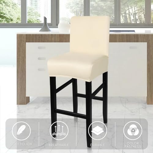 Image of SearchI Stretch Bar Stool Covers Set of 4, Stretch Removable Washable Printed Bar Stool Chair Covers, Counter Height Chairs Covers for Kitchen Dining Room Cafe Furniture(Pure Beige)