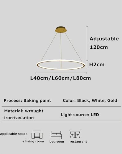 Lustre LED moderne doré Ø80cm suspendu avec télécommande pour cuisine