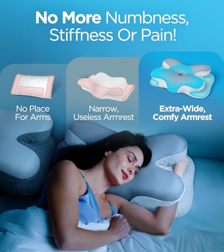Image of Osteo Enjoy Pain Relief Sleeping Cervical Neck Pillow, Ergonomic Contour Zoned Fits Side Sleeper, Non-Temperature Affected Memory Foam Pillows, Q-max Cooling Pillow Support Back Stomach Sleepers