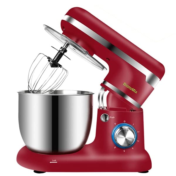 stand mixer - Biolomixs 6L/5L Stand Mixer Stainless Steel Bowl 6-speed Kitchen Food Blender Cream Egg Whisk Cake Dough Kneader Bread Maker (5L RED SAUDIs Arabia)