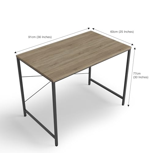 Image of FURLAY Slate Office Desk and Study Table | Century Engineered Wood Desk for Adults & Students | 1 Year Warranty | DIY (Classic Oak & Black, 91 x 60 cm)