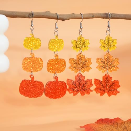 Nanafast Thanksgiving Fall Earrings for Women Maple Leaf Pumpkin Dangle Earrings Lightweight Acrylic Fall Gifts for Thanksgiving Party Autumn 7