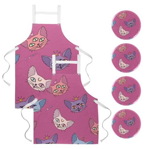 Tablier de serveuse pour restaurant et bar avec motif chats colorés