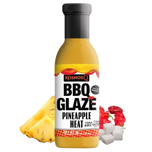Kosmos Q Pineapple Heat BBQ Glaze, Sweet and Spicy Glaze for Ribs, Chicken, Pork, and Brisket, Thick Competition-Style BBQ Glaze with Real Pineapple and Scorpion Peppers, American Made, 15.5 Oz Bottle