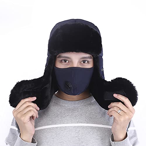 Gorro de Aviador Caliente Gorro cálido a Prueba de Viento Piel Invierno for Hombres y Mujeres, Gorro Lei Feng, con Solapa for Las Orejas sintética, Negro for Esquiar frío, antinieve