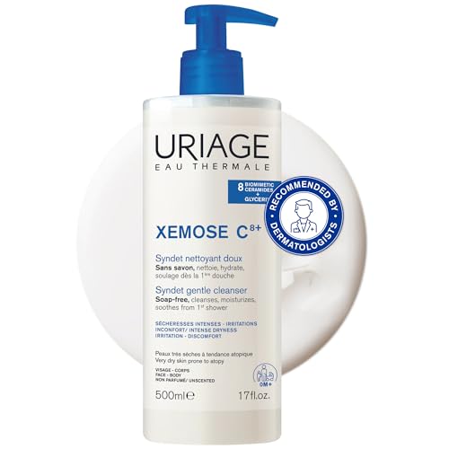 Uriage Xemose Gel Limpiador de rostro y cuerpo para Pieles Secas, con tendencia al Eccema Atópico - Limpiador Espumoso Extra-Suave, Confort Duradero. Ayuda a restaurar la barrera de la piel