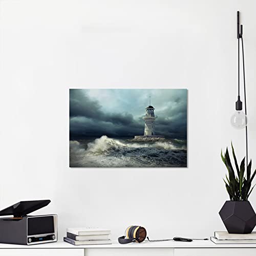 Lighthouse Wall Art Decor For Bathroom Lighthouses Picture Poster Canvas Prints Modern Ocean Wall Decorations Nature Landscape Framed 12X16In #TOP3