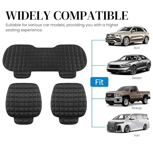 Image of Breathable Car Seat Cushion Cover Set with Memory Foam Padding & Storage Pouch - Universal Anti-Slip Front and Rear Seat Protector Mat for Cars, SUVs and Sedans (Black Combo)