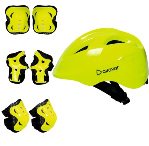 Image of Airavat 7510 Zippy Kids Protective Set Including Helmet Along with Knee Pads, Elbow Pads & Palm Guards (Green)
