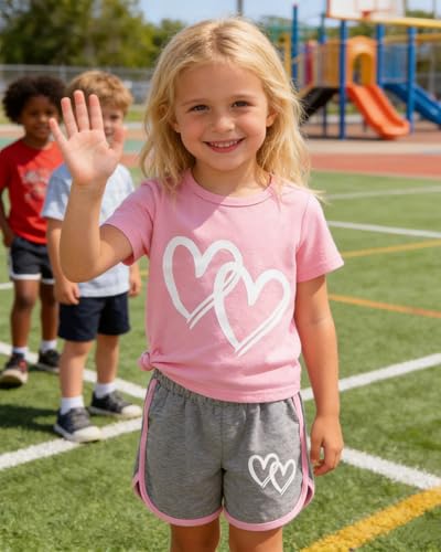 Image of Kids Girl Clothes Tie Dye Heart Print Short Sleeve Top and Shorts Toddler Girl Summer Outfits Short Set