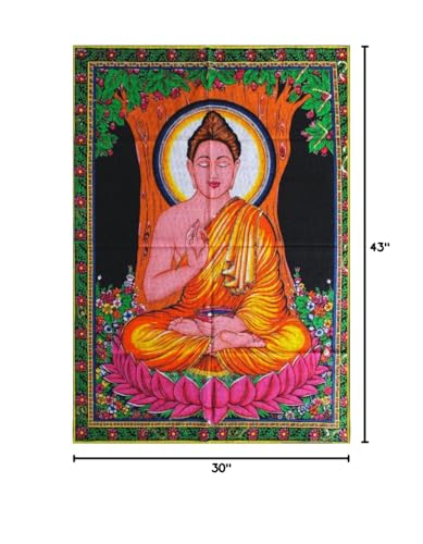 Darjii Huge Cotton Fabric Buddha 43" X 30" Tapestry