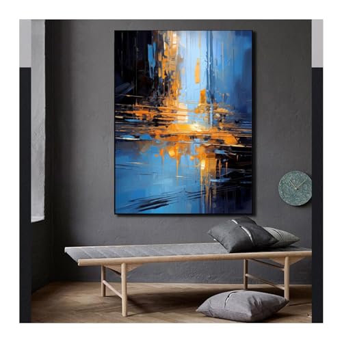 Toile marbre bleu et or 35x55 cm affiche abstraite pour salon sans cadre JGGXHM