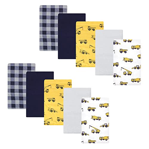 Image of Hudson Baby Unisex Baby Cotton Flannel Burp Cloths, Construction, One Size