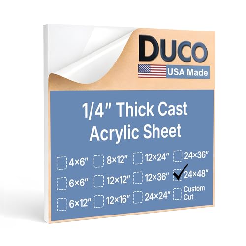 Image of Duco White Cast Acrylic Sheets 1 /4 inch (6mm) Thick 24 inch x 48 inch - 1 Pack of USA-Made Translucent White Plexiglass Sheet - Shatter Resistant Acrylic Board for Signs, Displays, Frames, & Decorative Projects