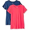 Amazon Essentials Women's Tech Stretch Short-Sleeve Crewneck T-Shirt (Available in Plus Size), Pack of 2, Bright Pink/Navy, Large