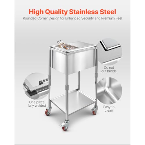 Image of VEVOR Commercial Ice Bin, Underbar Ice Bin, Stainless Steel Ice Chest with Sliding Lid, Bottle Holders, Adjustable Bullet Feet, Cooler Cart Cocktail Unit for Bar Restaurant Pub