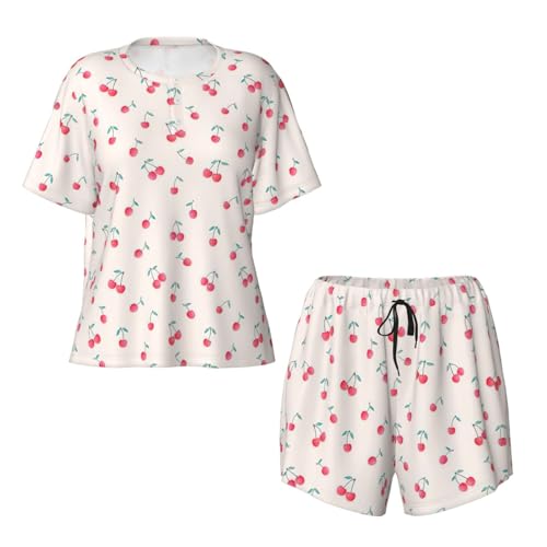 Pyjama cerise femme short manches courtes col rond ensemble de nuit