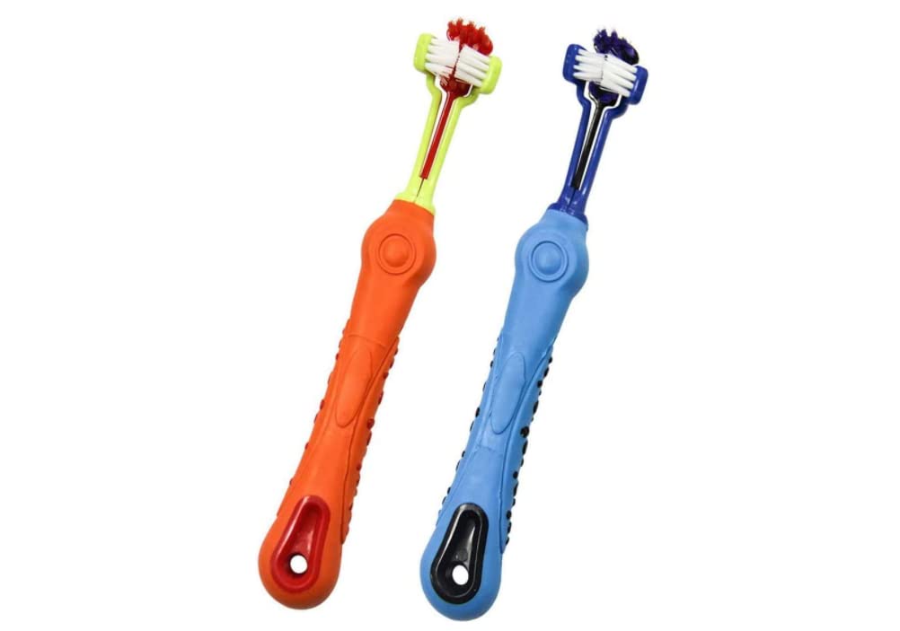 FEIXIANGPet Toothbrush—— Three Sided Pet Toothbrush Dog Brush Addition Bad Breath Tartar Teeth Care Dog Cat Cleaning Mouth (2 Pack）