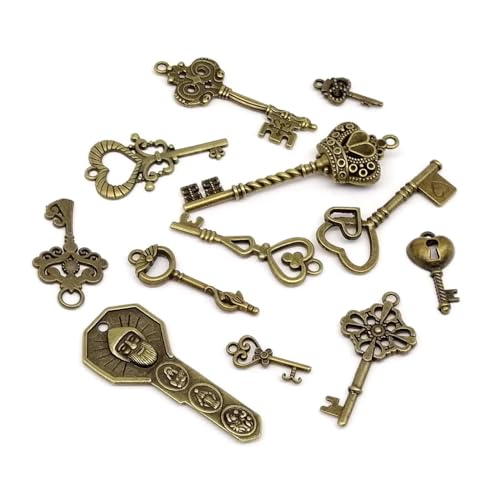 Clés décoratives rétro en laiton antique de qualité pour création de bijoux vintage x12
