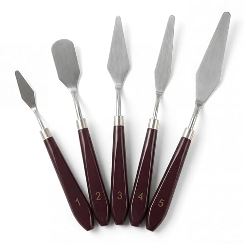 JYN-ANREN 5-Piece Stainless Steel Palette Knife Set for Oil Acrylic Watercolor Painting & Cake Decorating - Art & Mixing Tools for Texture Creation