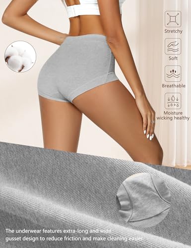 THANTH Boy Shorts Underwear for Women High Waisted Cotton Panties Full Coverage Boxer Briefs Underwear for Women 5 Pack4
