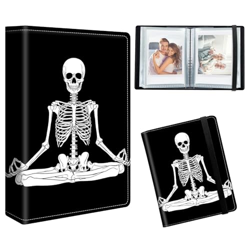 RWUTYTIUL Wedding Photo Album 2x3 60 Photos, Albums de Fotos PU Leather Cover Family Memorial Anniversary Birthday Scrap Book Picture Holds with Strong Elastic Band, Sitting Skull