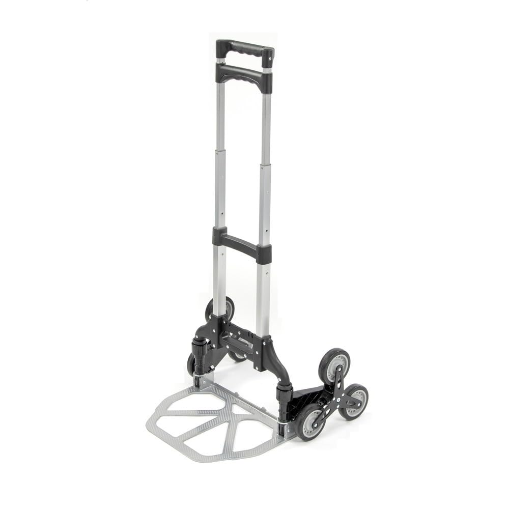 HEMMDAL Treppen-Transportkarre mit offener Schaufel | 50-80 kg Tragkraft | HxB 99,5 x 48,5 cm | 28 cm Schaufeltiefe | faltbar | aus Aluminium | Teleskop-Bügelgriff | Grau | platzsparend | Klappkarre