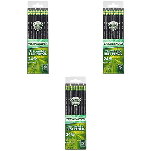 Ticonderoga Pencils, Wood-Cased, Graphite #2 HB Soft, Black, 24-Pack (13926) Pack of 3