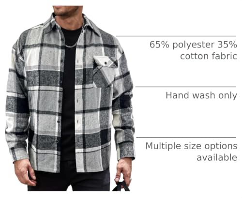 Image of JEMLDL Mens Flannel Plaid Shirts Jackets | Button Down, 1 Pocket, Collared Neck, 7 Button, Casual Shackets
