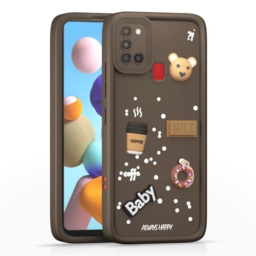 Image of Outlouders Back Cover for Samsung Galaxy A21s | 3D Cartoon Cute Fun Bear | Silicone Full Body Protection Bumper Case (Brown)