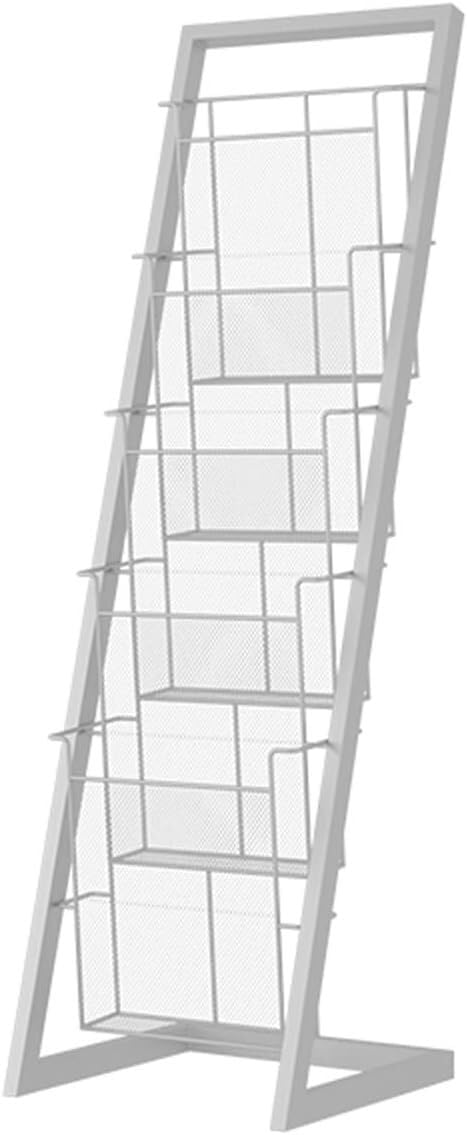 Iron - Revistero, soporte de periódicos de 4 niveles para oficina, sala de estar, exposición, exposición, color negro